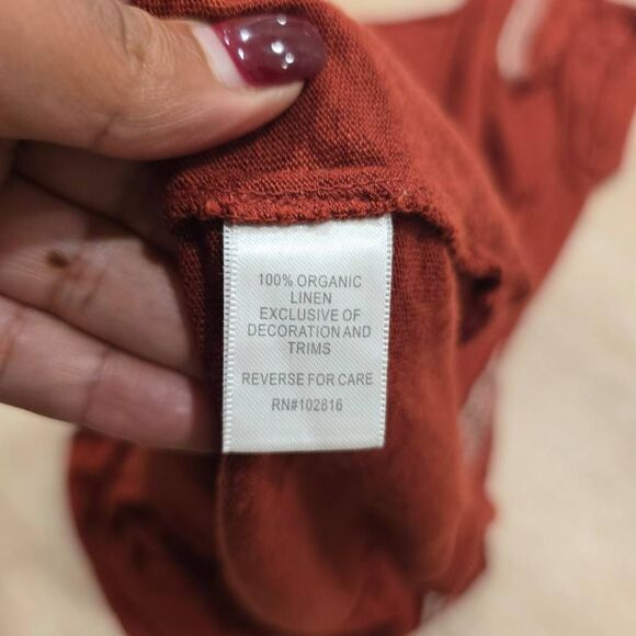 Garnett Hill Midi Shift Dress Women's Medium Burgundy 100% Organic Linen Embroid - Picture 7 of 8